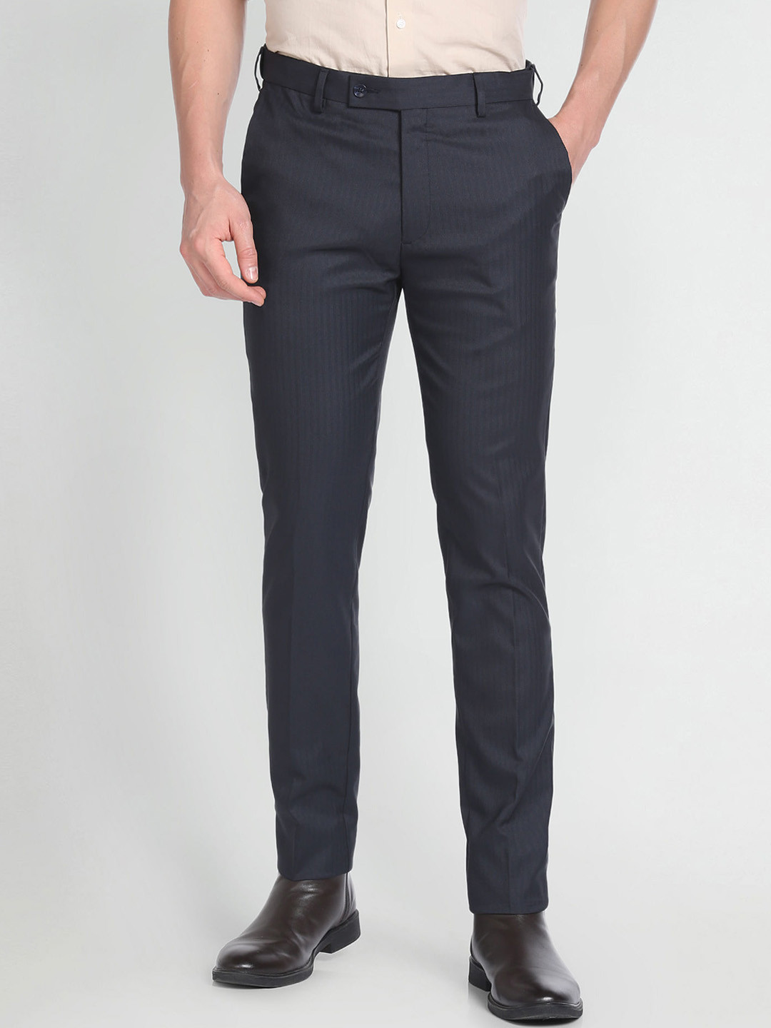 Arrow Men Vertical Stripes Herringbone Trousers