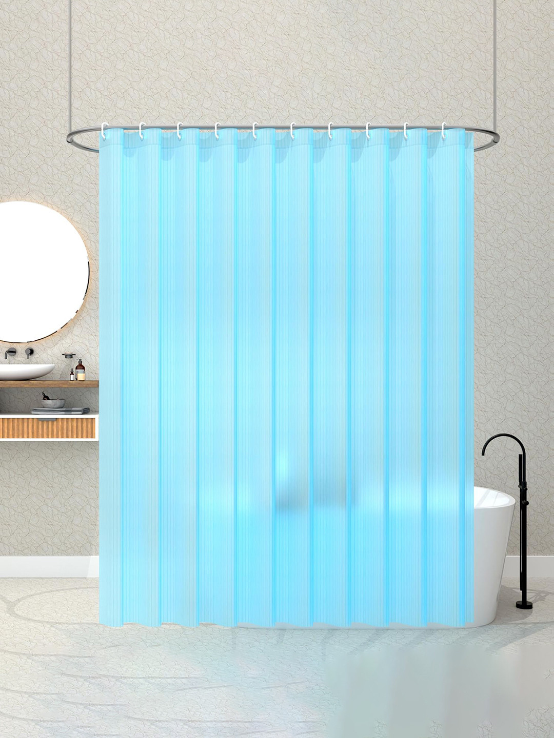 Kuber Industries Blue PVC Shower Curtain