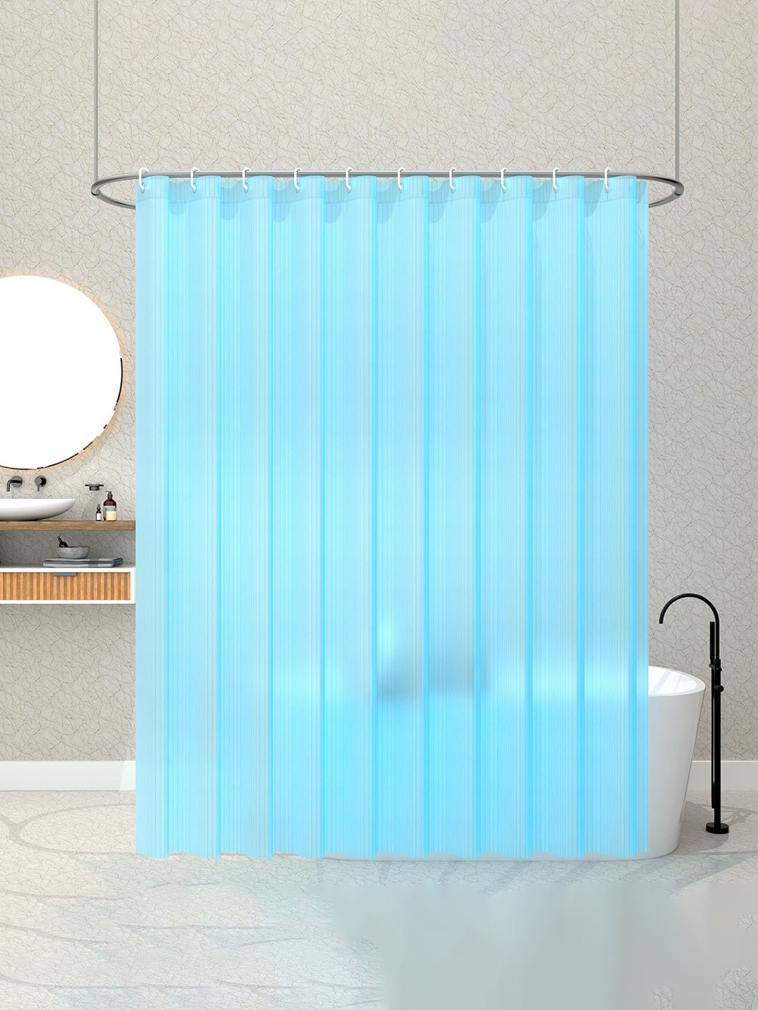 Kuber Industries Blue PVC Shower Curtain