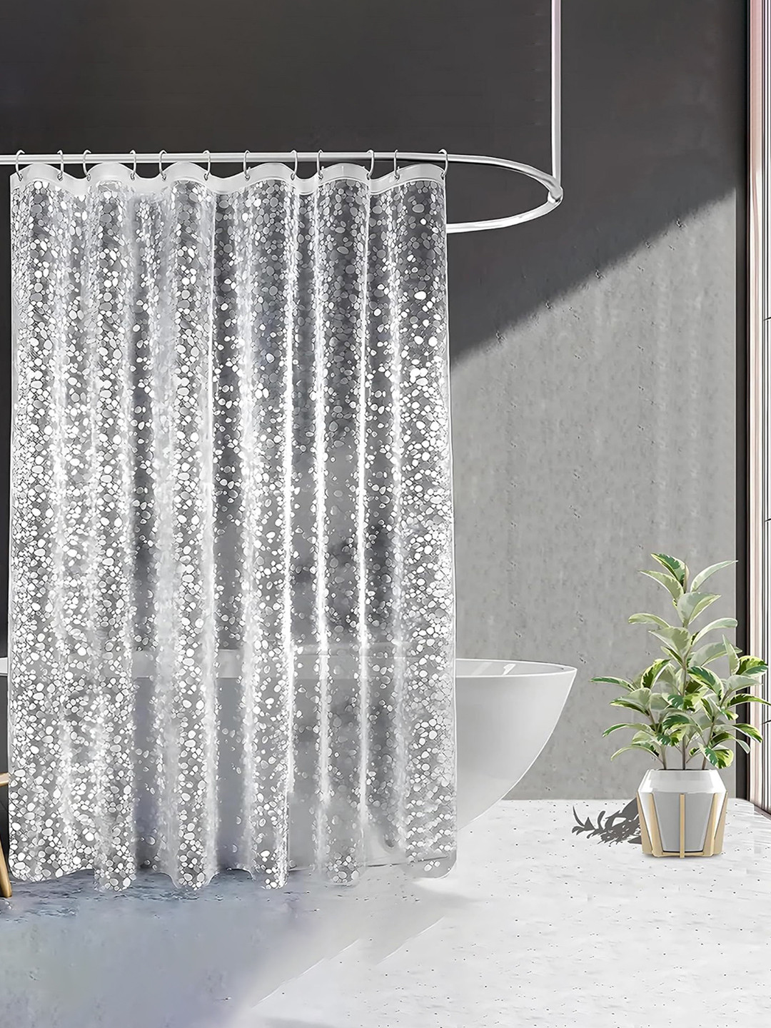 Kuber Industries Transparent Anti-bacterial & Water Proof Shower Curtain