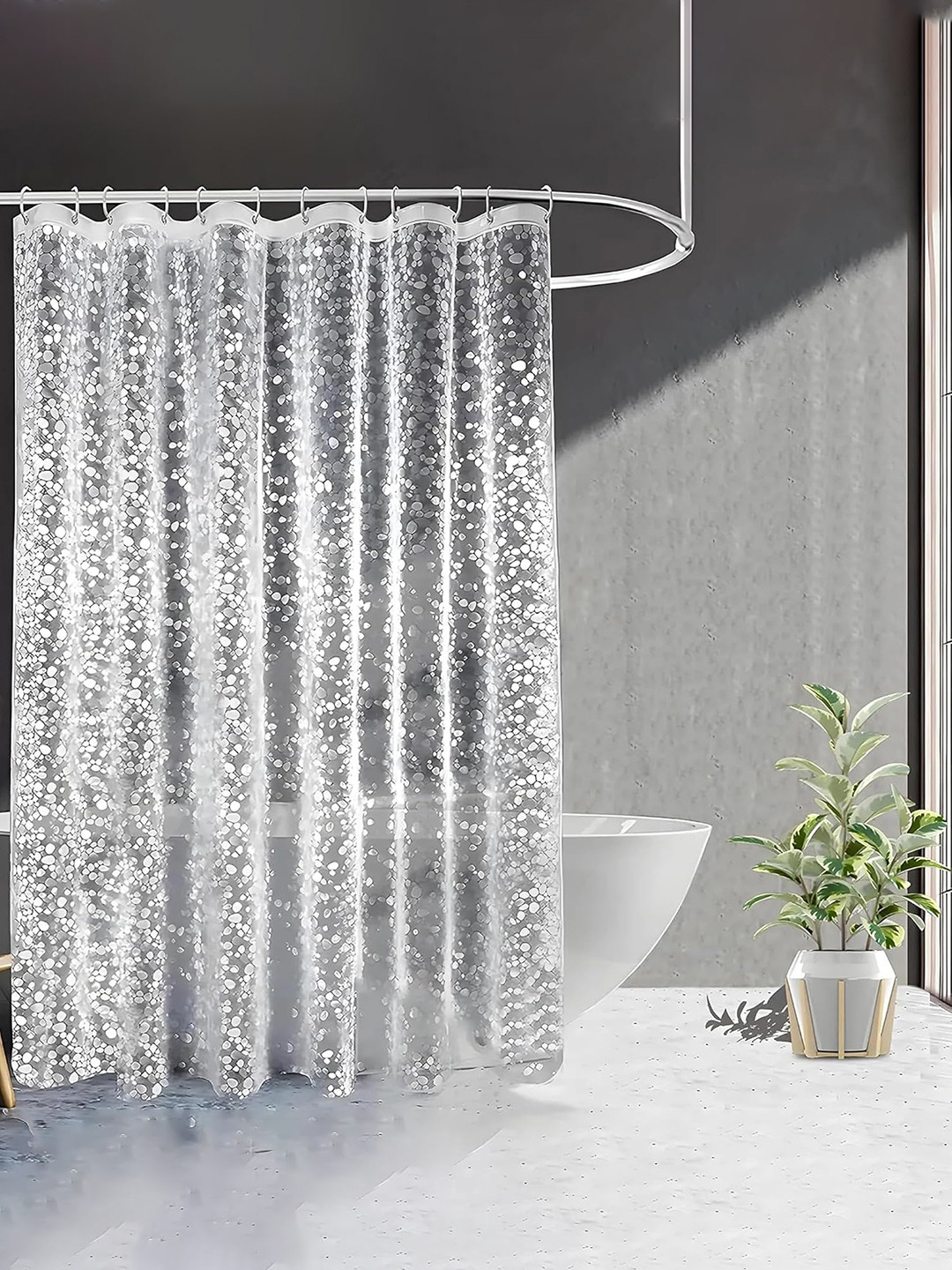 Kuber Industries White PVC Water Proof Shower Curtains