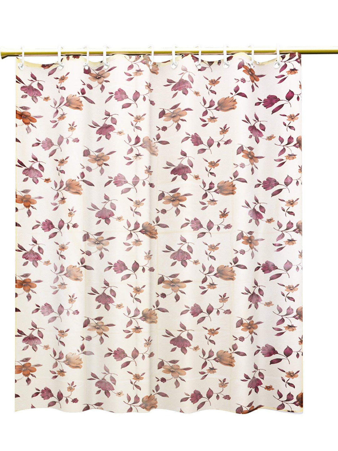 Kuber Industries Cream-Coloured & Purple Floral Printed Shower Curtains