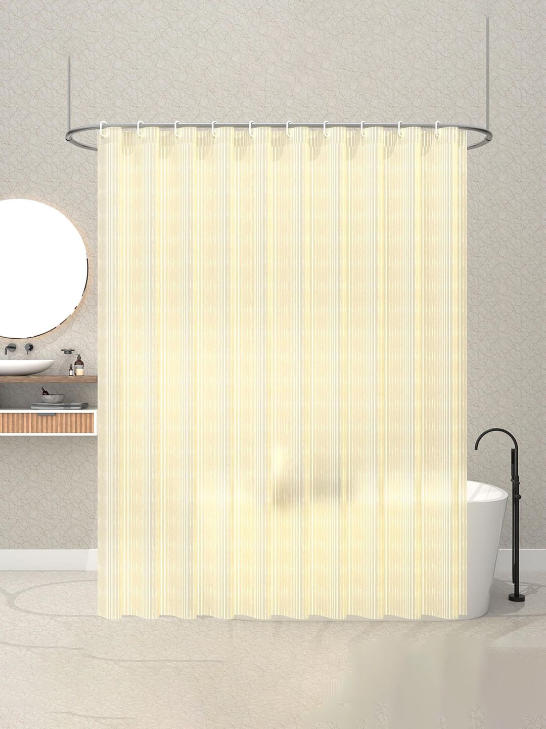 Kuber Industries Cream-Coloured PVC Shower Curtains