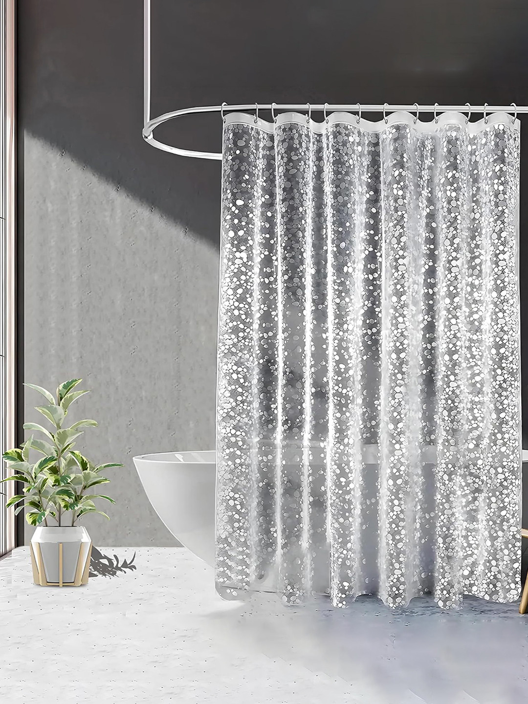 Kuber Industries White 1 Pieces Water Proof Shower Curtain