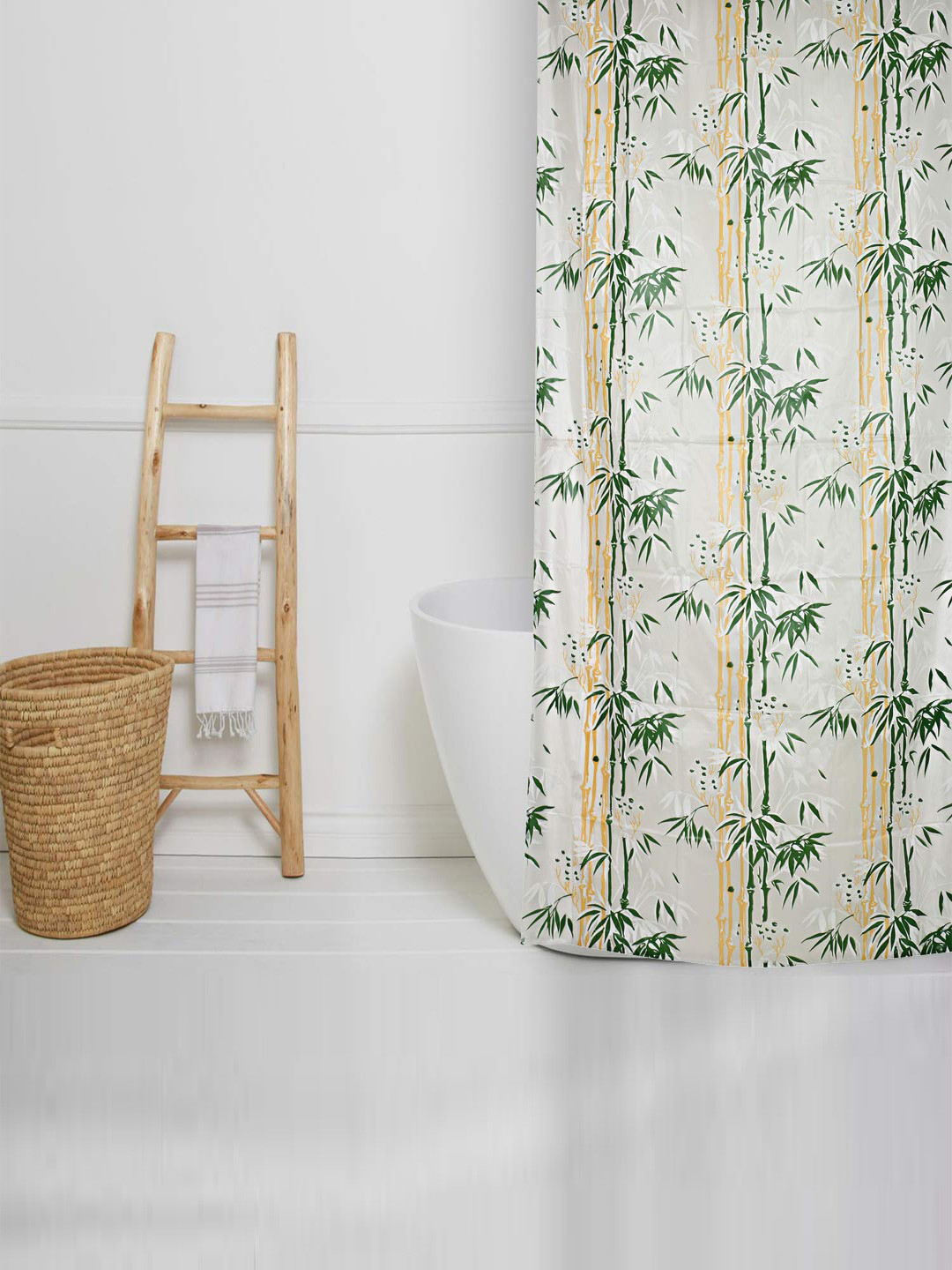 Kuber Industries White & Green Printed Shower Curtain