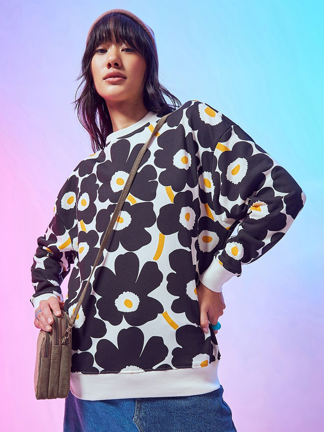 Bewakoof Heavy Duty 1.0 Women All Over Floral Printed Oversized Sweatshirt