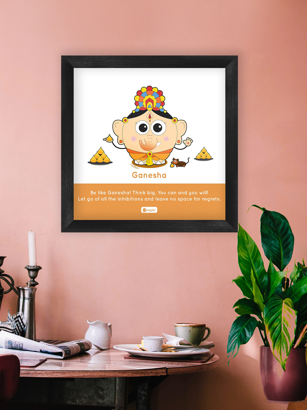 Indigifts White & Orange Coloured Gift-Be Like Ganesha Printed Poster Frame