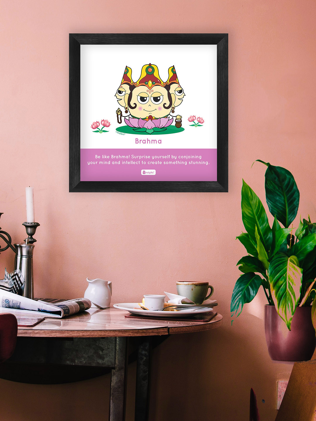 Indigifts White & Pink Be Like Brahma Printed Poster Frame