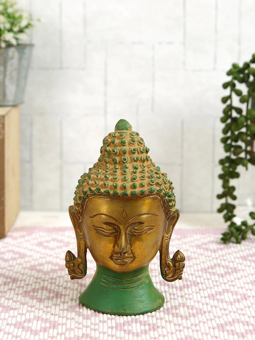 Imli Street Buddha Head Green Brass Metallic Home Office Medium Showpiece - 21 Inches