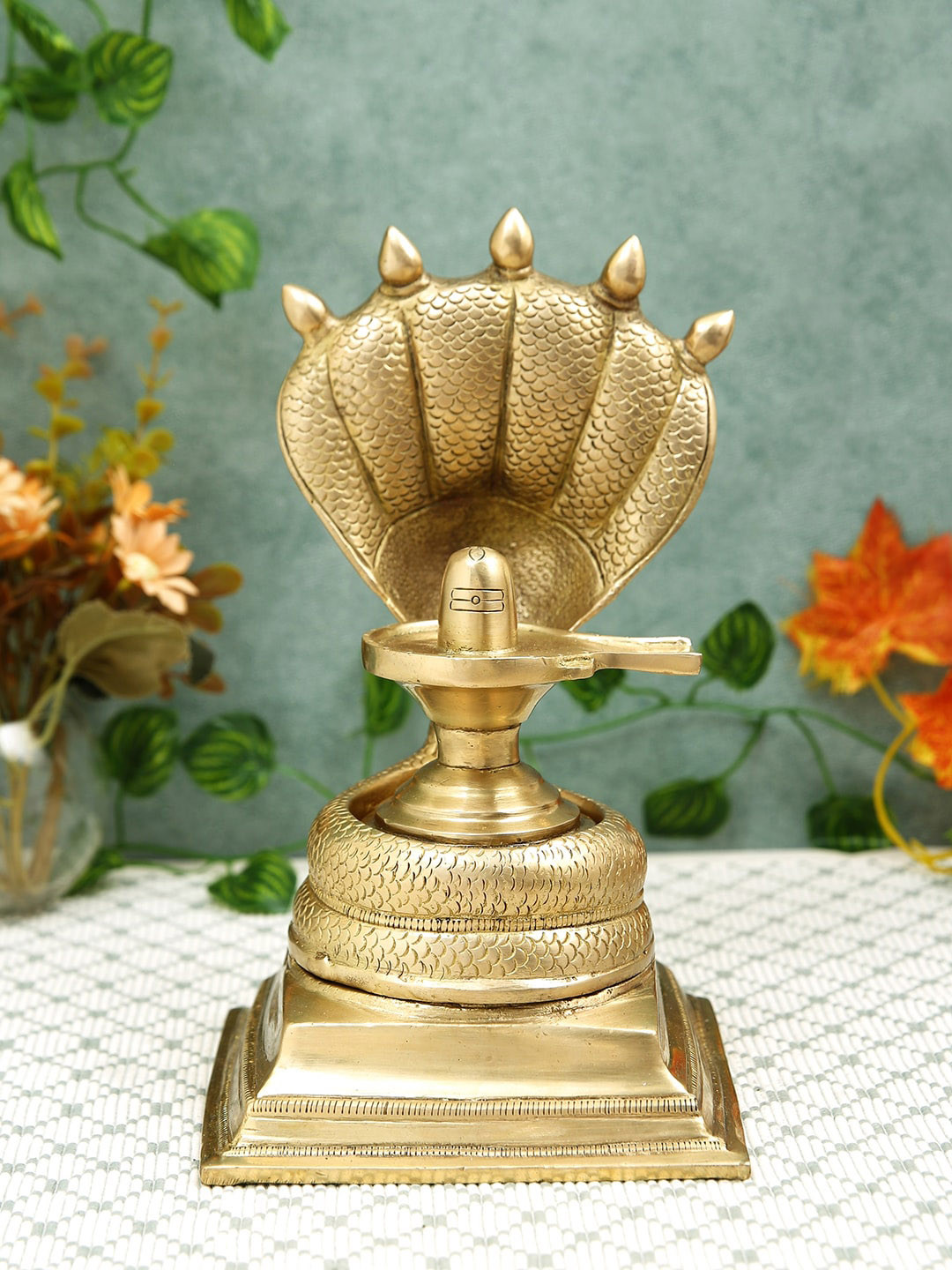 Imli Street Gold Toned Shivling With Sheshnag Brass Idol Showpiece