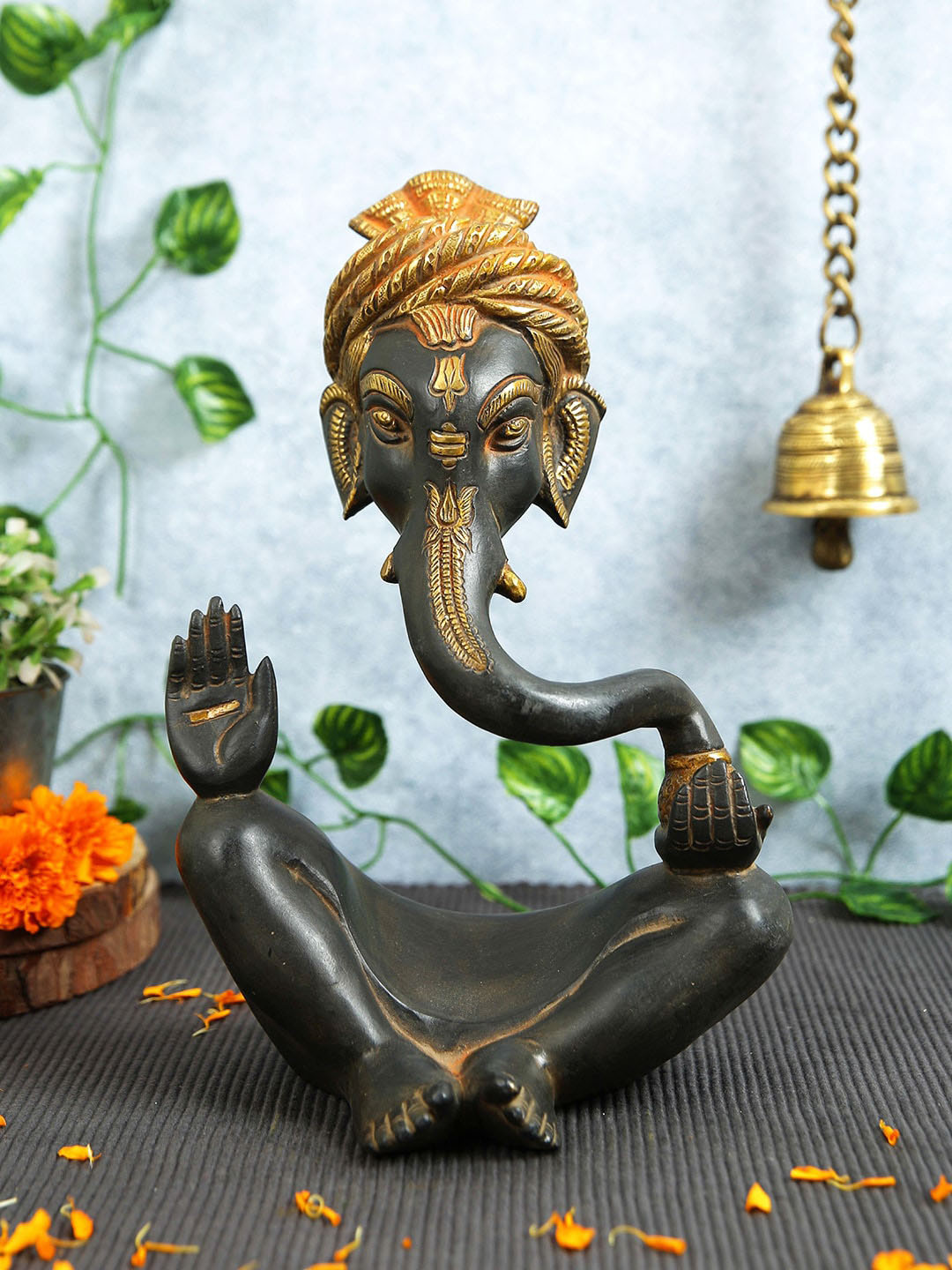 Imli Street Modern Ganesh Black Brass Metallic Prayer Room Small Showpiece - 3.9 Inches