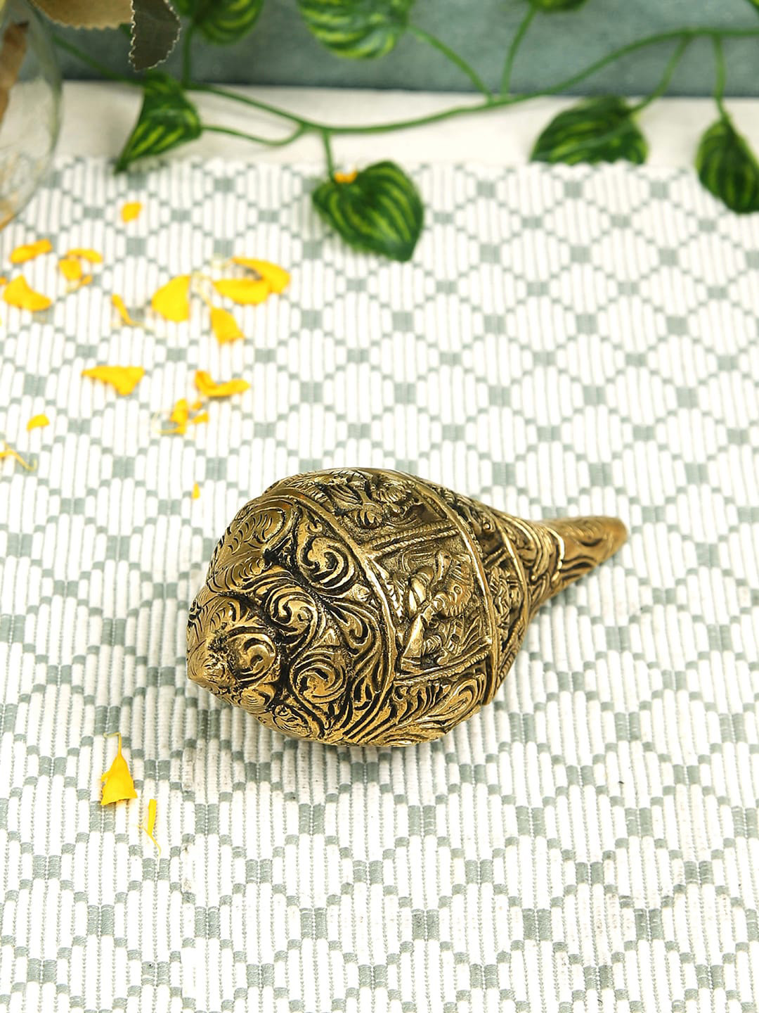 Imli Street Ganesha Gold Brass Metallic Prayer Room Medium Showpiece - 2.1 Inches