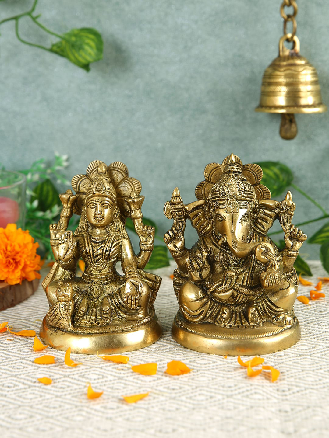 Imli Street Gold Toned 2 Pieces Ganesh Laxmi Idol Brass Showpieces