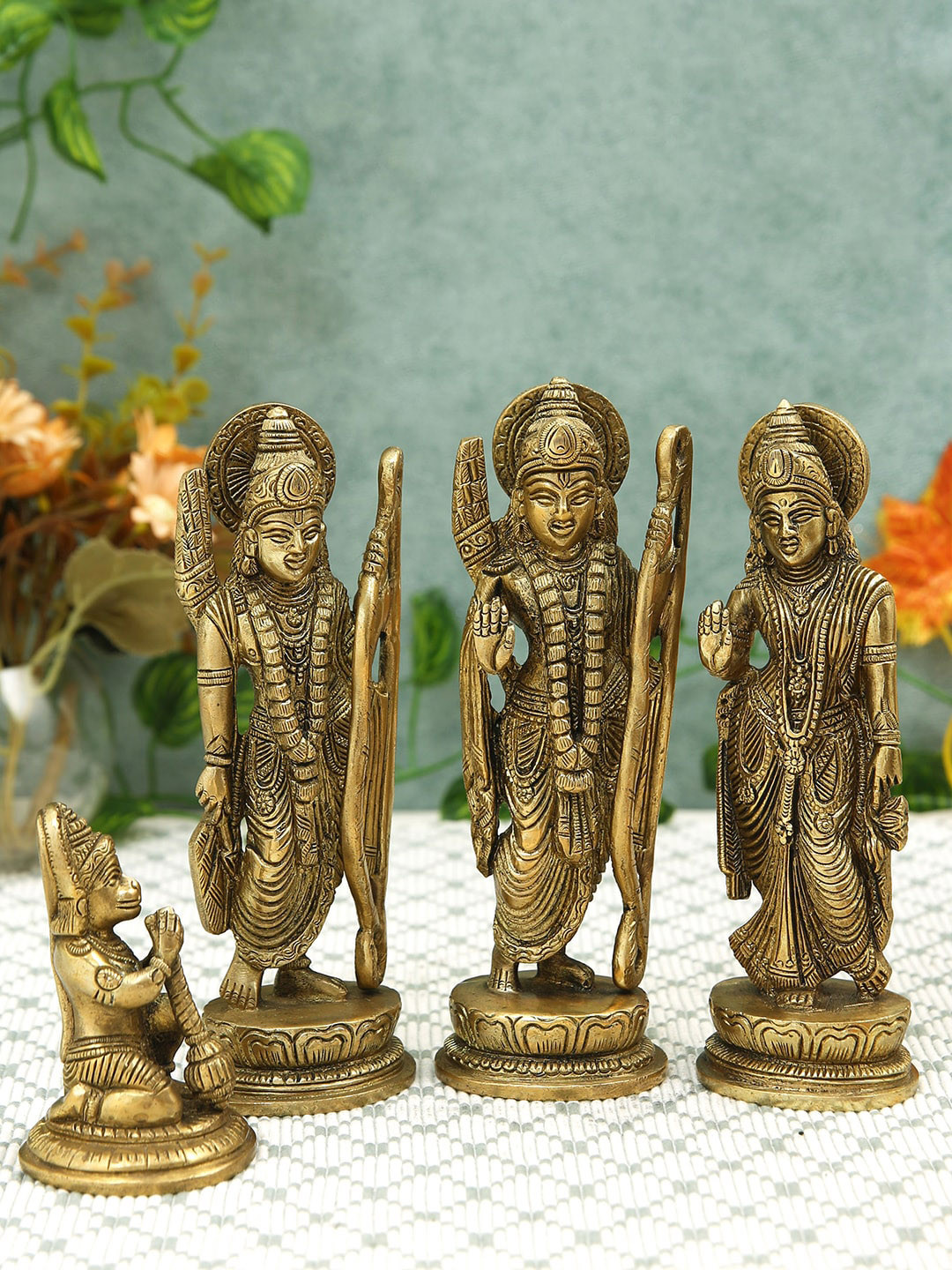 Imli Street Ram Darbar Gold Brass Metallic Prayer Room Set of 4 Medium Showpieces - 6.7 Inches