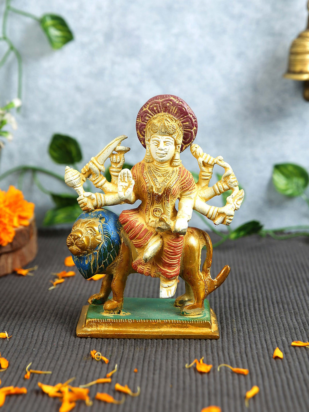 Imli Street Durga Gold Brass Metallic Living Room Medium Showpiece - 5.6 Inches