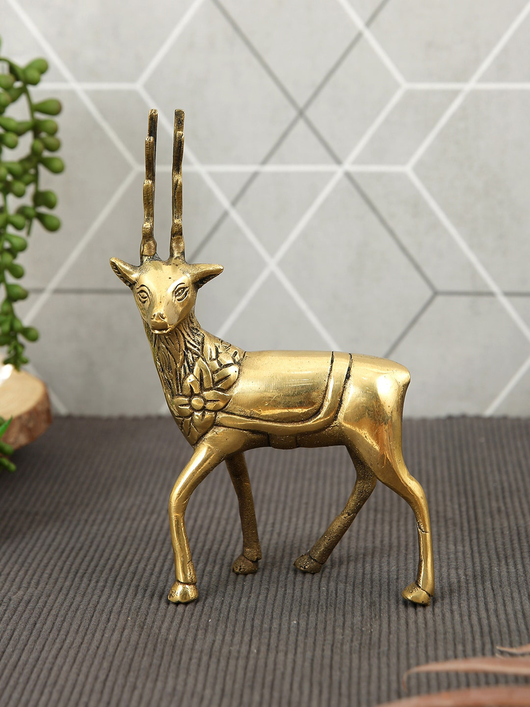 Imli Street Deer Standing Yellow Brass Metallic Living Room Small Showpiece - 2.8 Inches