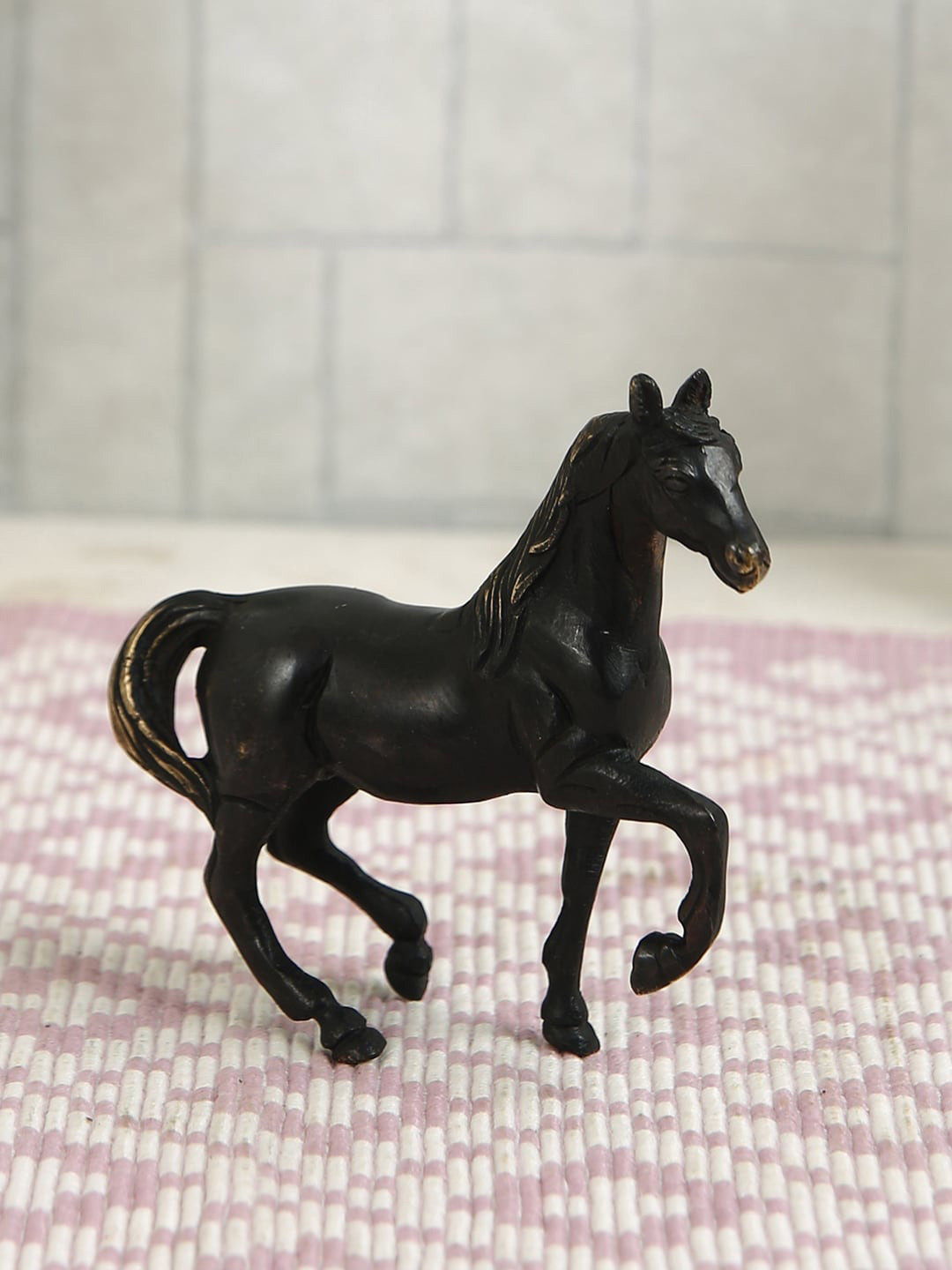 Imli Street Black Textured Walking Horse Table Top Brass Figurine Showpiece