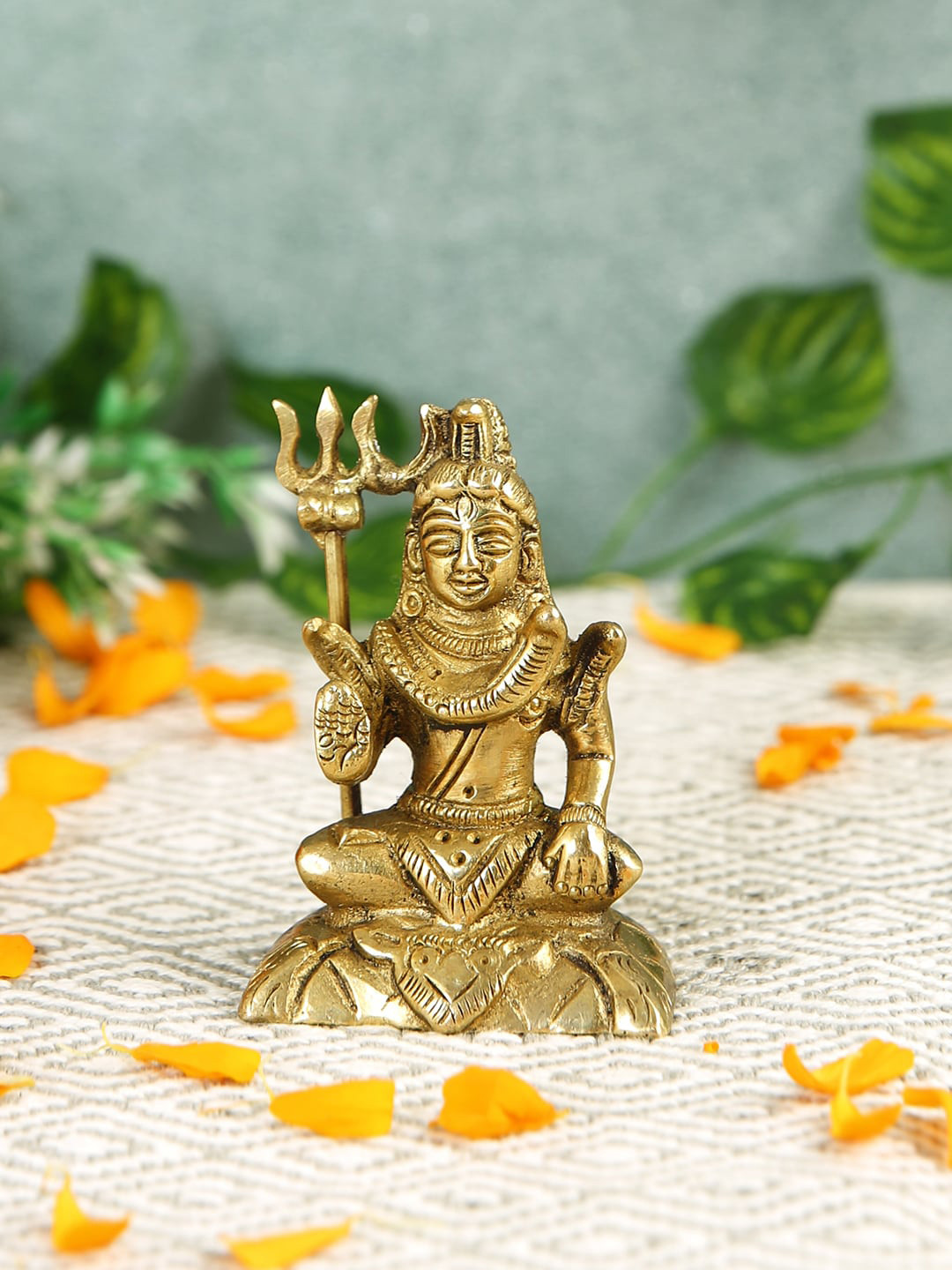 Imli Street Blessing Shiva Gold Brass Metallic Prayer Room Small Showpiece - 2.5 Inches