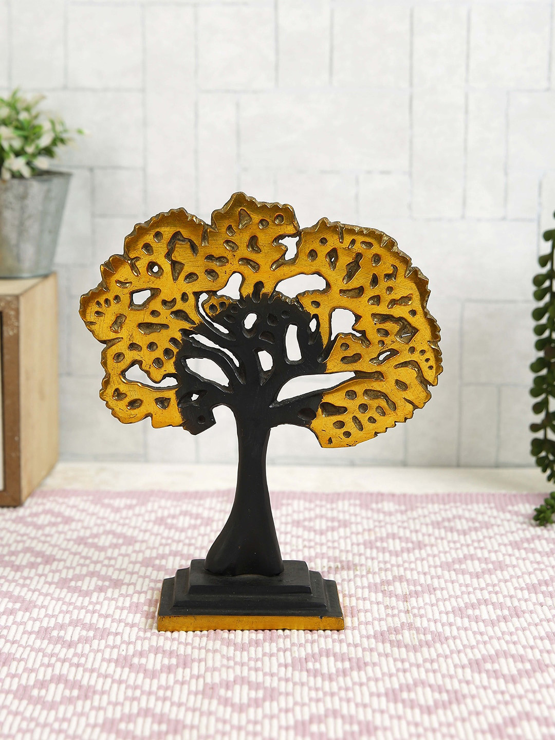 Imli Street Bodhi Tree Yellow Brass Metallic Living Room Medium Showpiece - 7.7 Inches