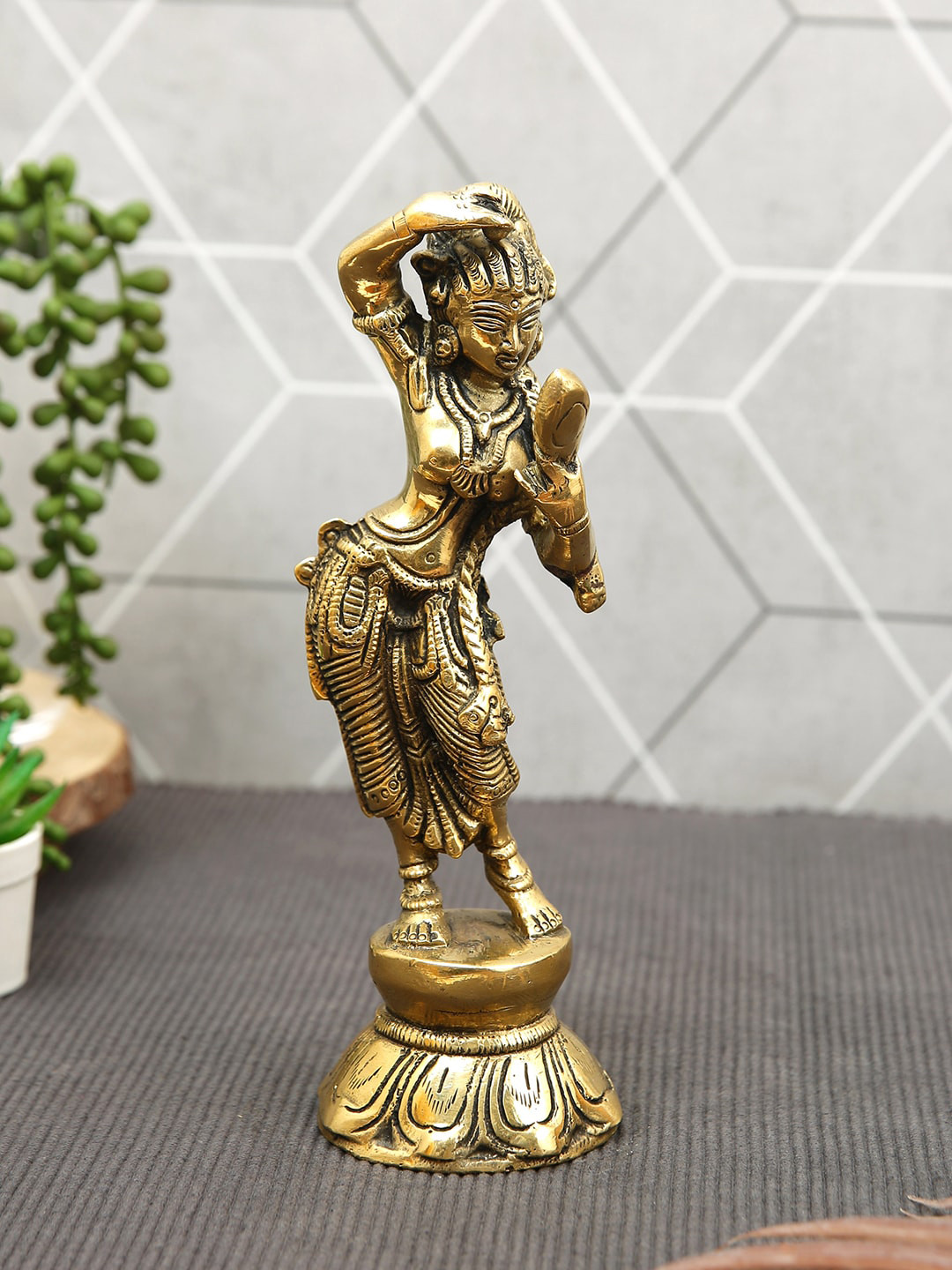 Imli Street Lady Gold Brass Metallic Living Room Small Showpiece - 8.3 Inches
