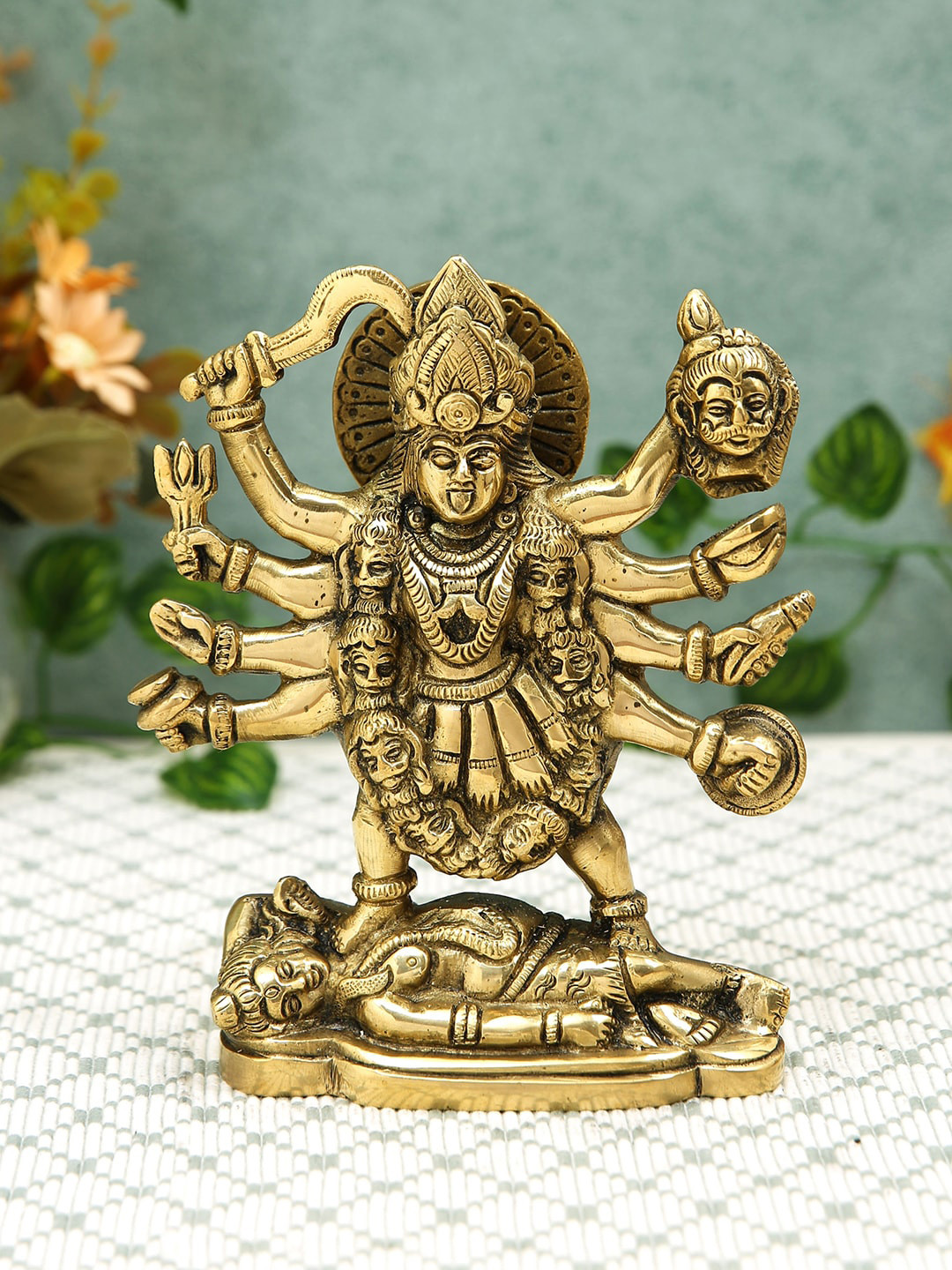 Imli Street Kali Mata Gold Brass Metallic Prayer Room Medium Showpiece - 6.5 Inches