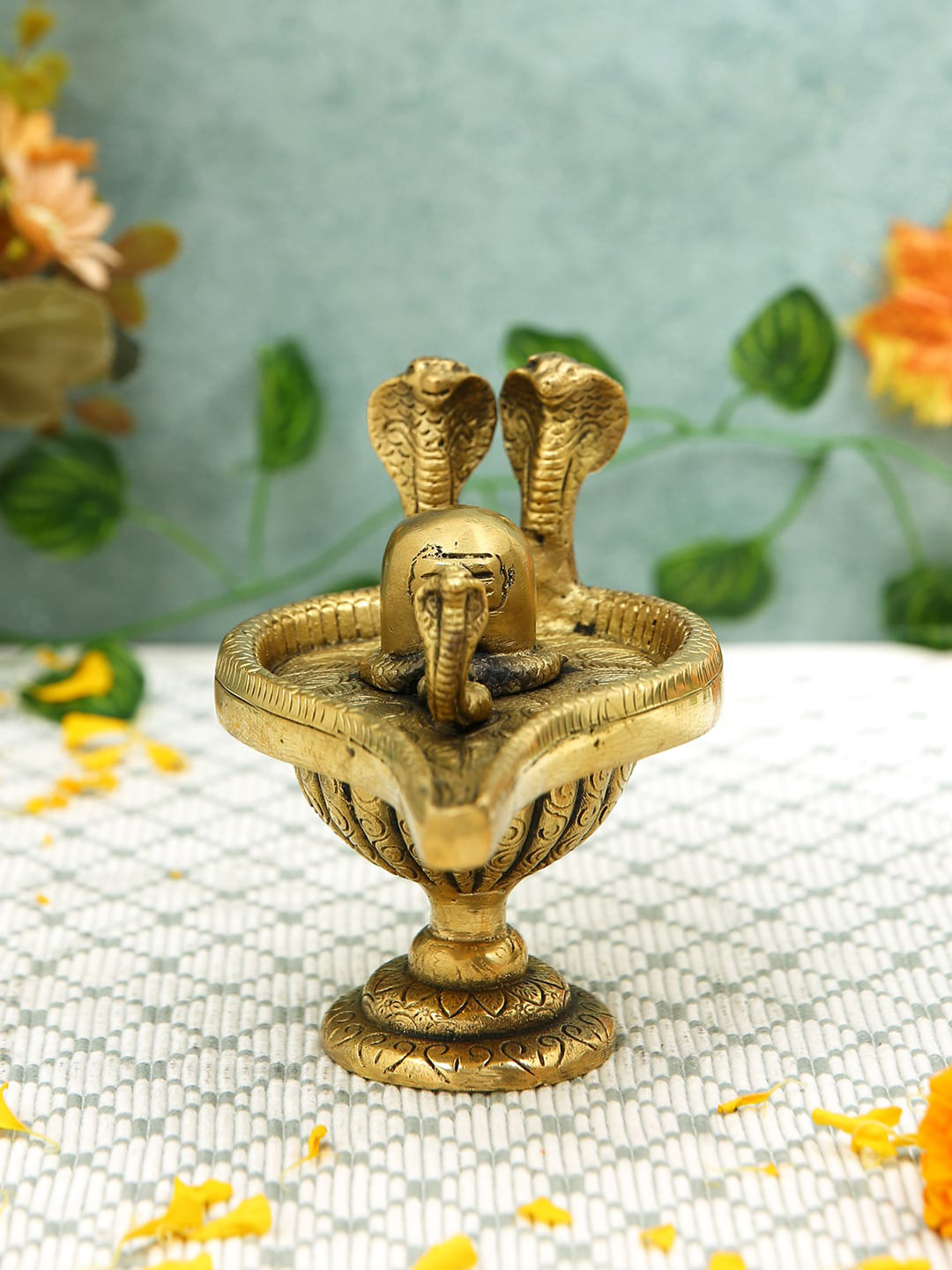 Imli Street Snake Shivling Gold Brass Metallic Prayer Room Medium Showpiece - 4.5 Inches