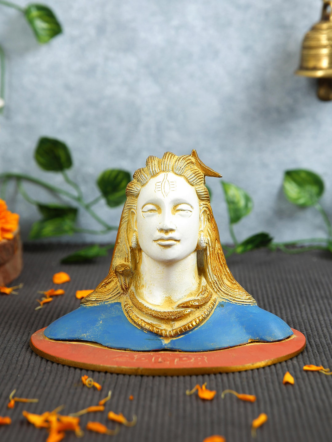Imli Street Adiyogi Shiva White Brass Metallic Prayer Room Small Showpiece - 4.7 Inches