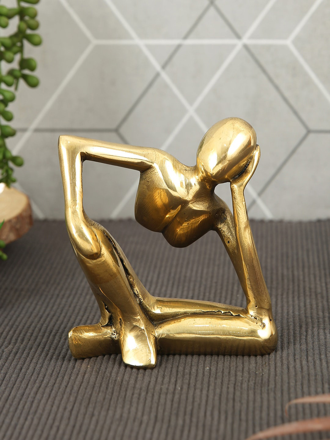 Imli Street Golden Thinking & Sitting Men Brass Figurine Showpiece
