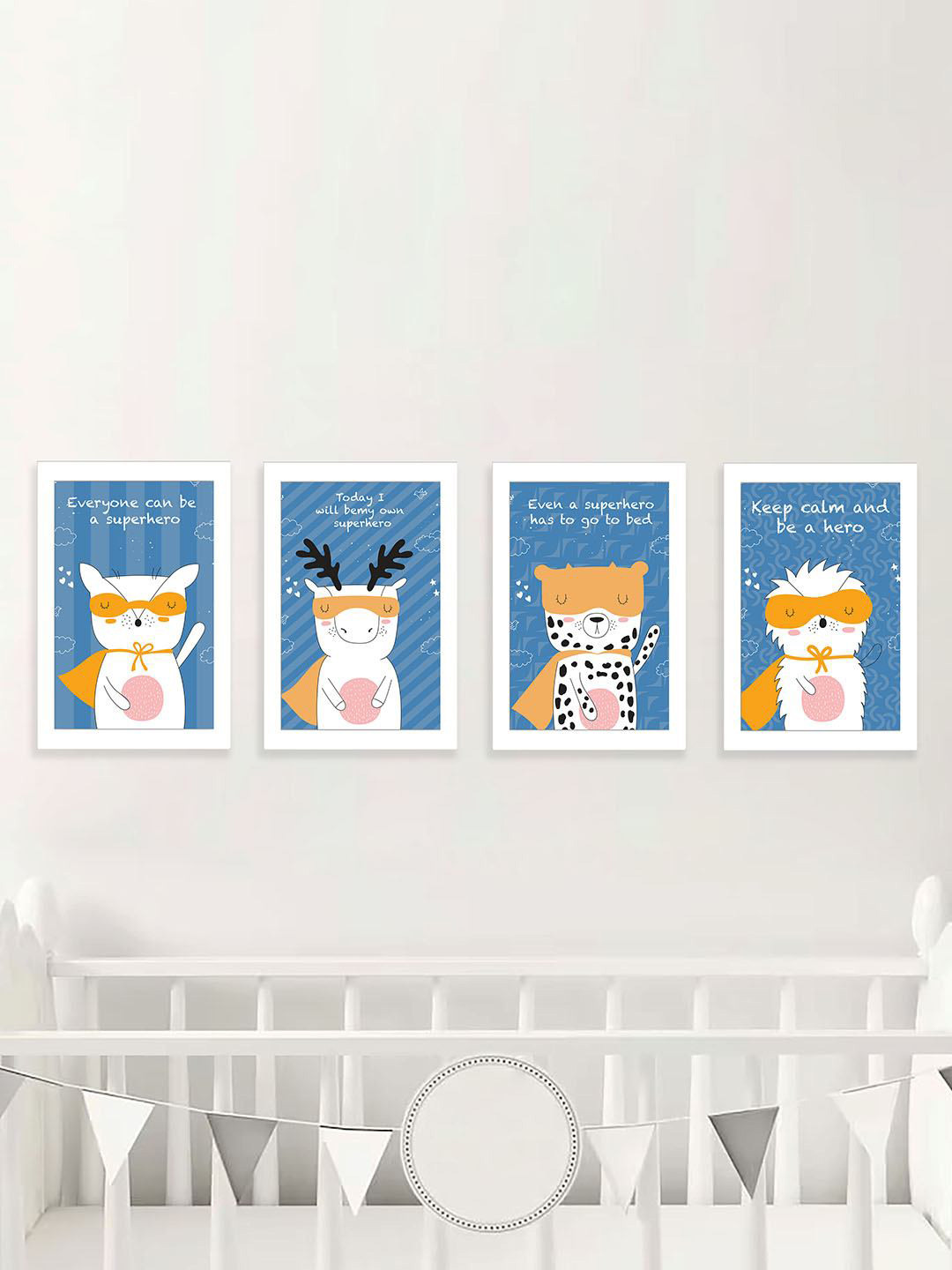 Art Street Kids Blue 4 Pieces Anyone Can Be Superhero With Animal Wall Arts