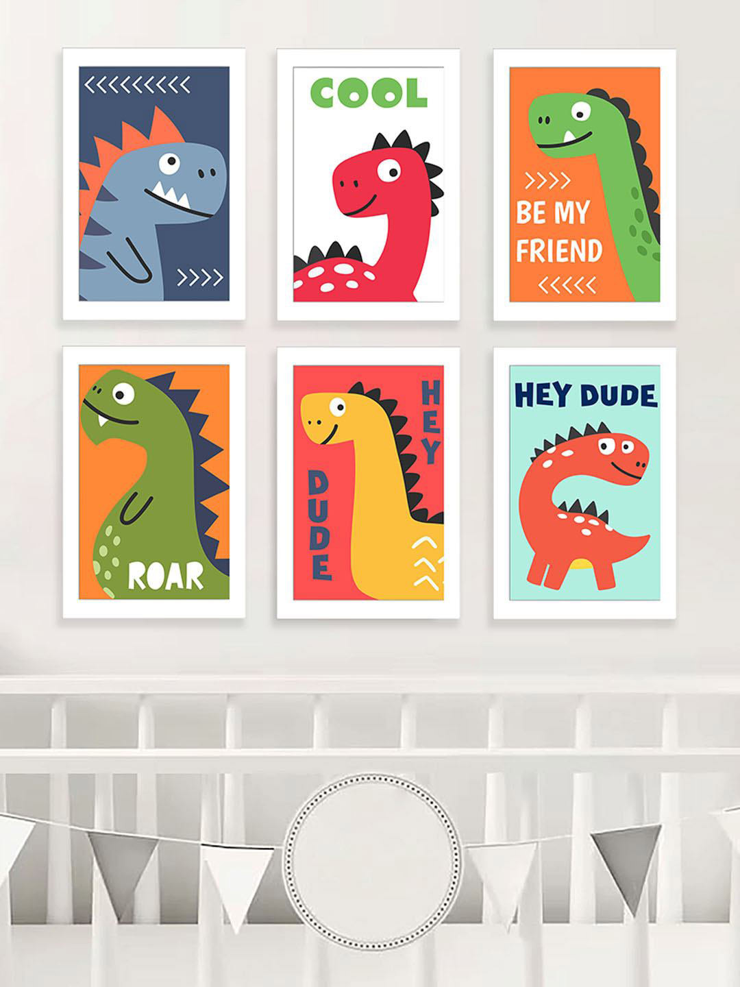 Art Street Kids White & Red 6 Pieces Dino Painting Wall Arts