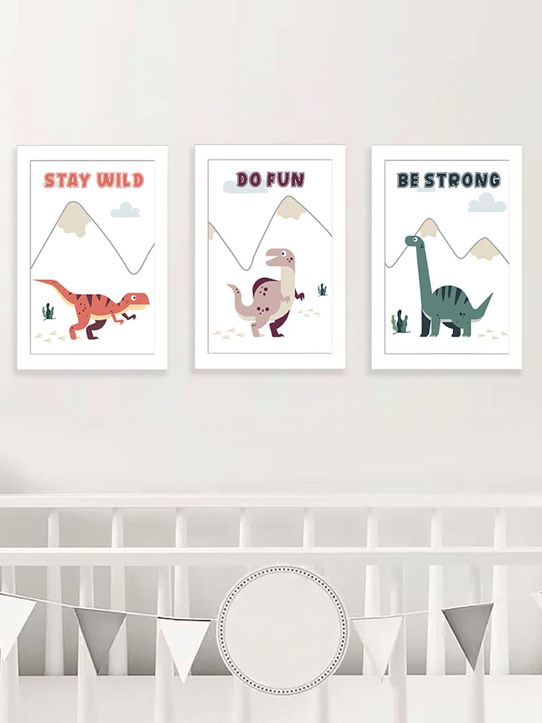 Art Street Kids White & Red 3 Pieces Dino Printed Wall Art