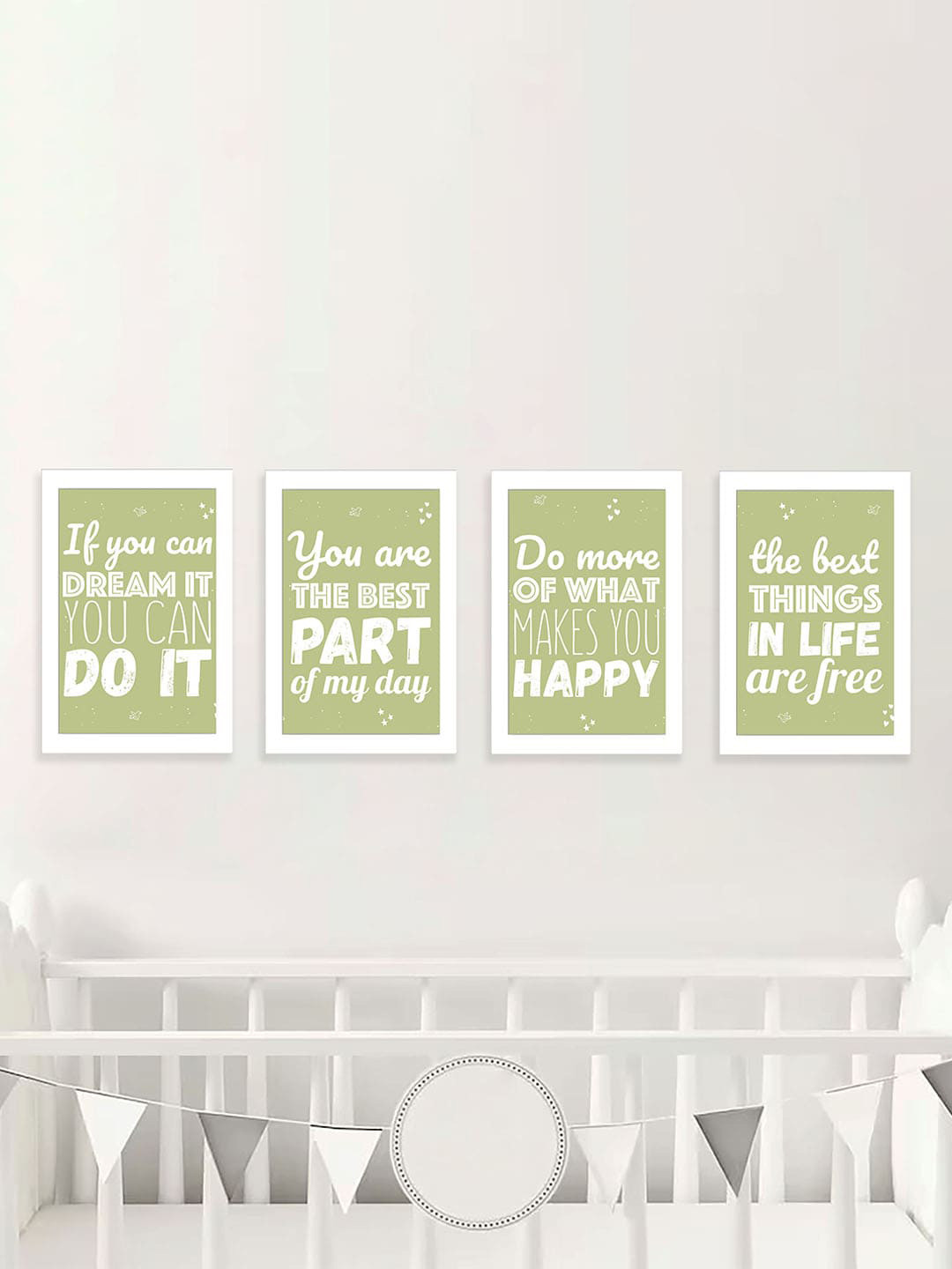 Art Street Kids White & Green 4 Pieces Big Tunnel UV Coating Painting Wall Art