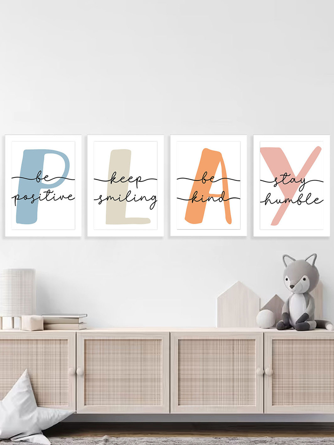 Art Street Kids White & Black 4 Pieces Play Be Possitive Wall Art