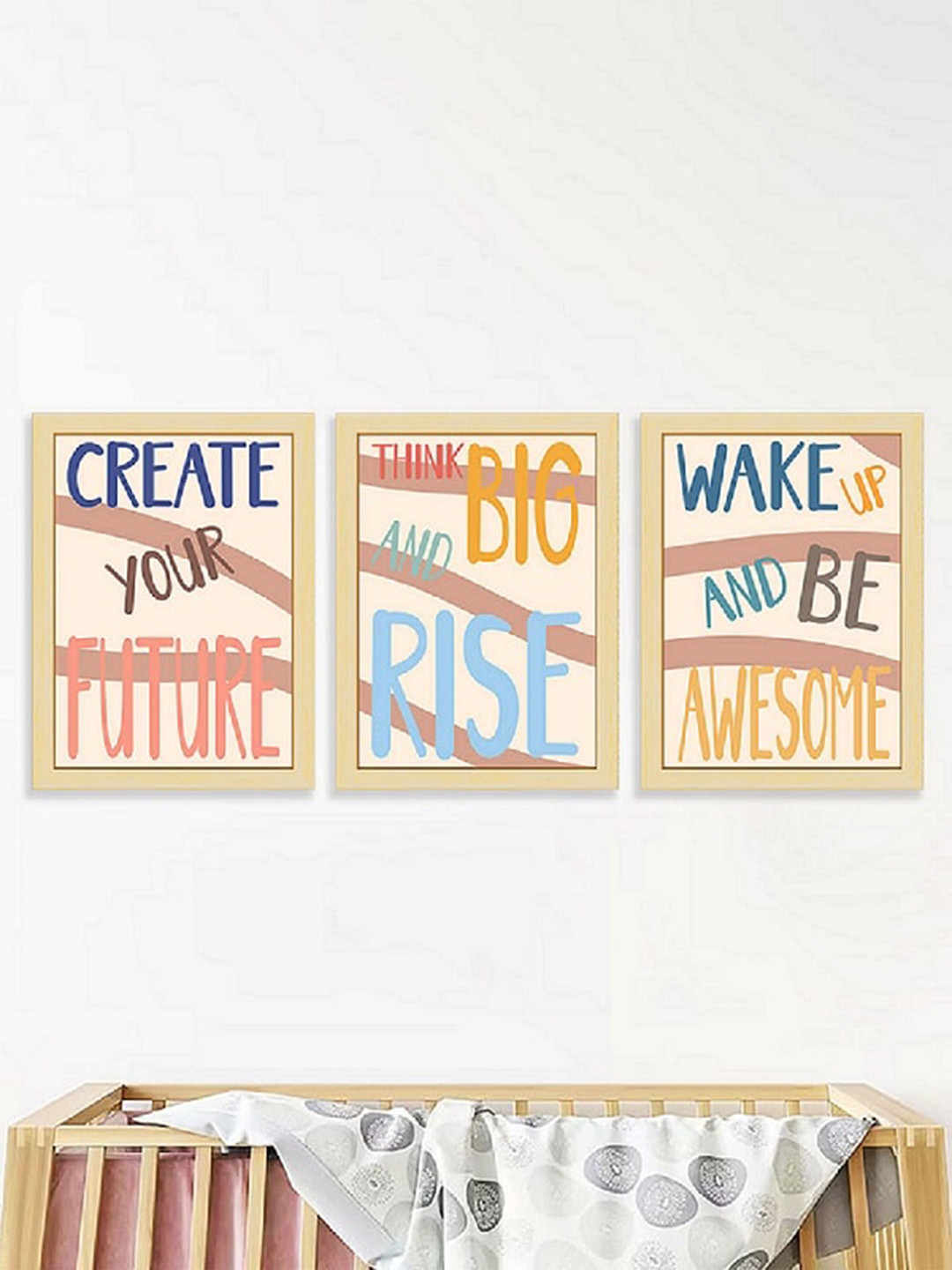 Art Street Kids Beige 3 Pieces Quote Painting  Wall Arts