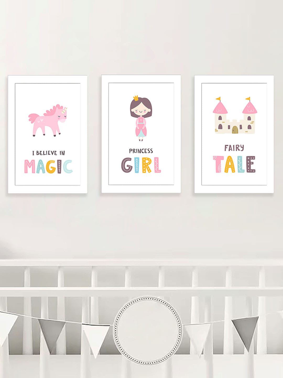 Art Street Kids White & Pink 3 Pieces I Believe in Maigic Painting Wall Art