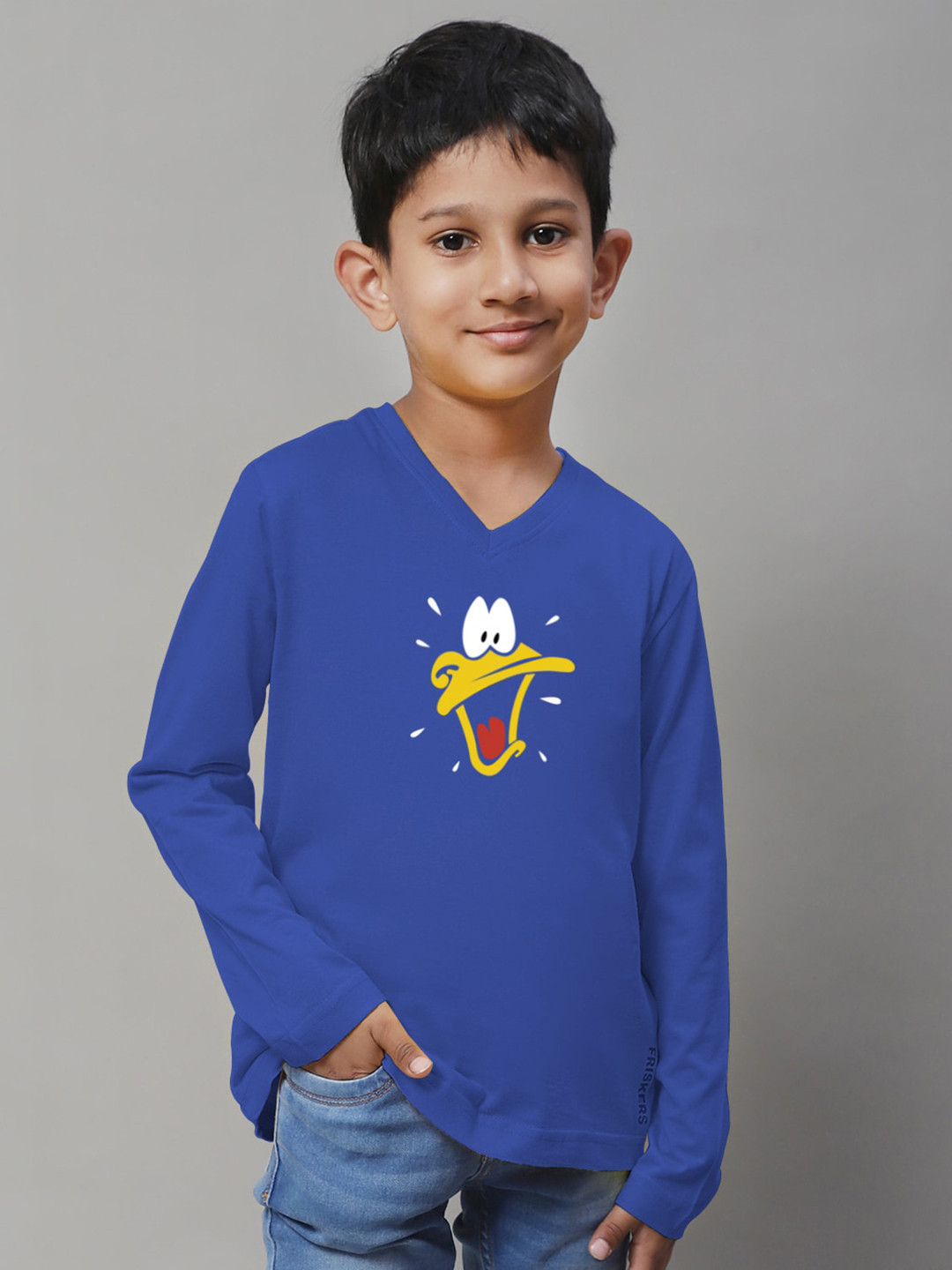 Friskers Boys Donald Duck Printed V-Neck Slim Fit Pure Cotton T-shirt