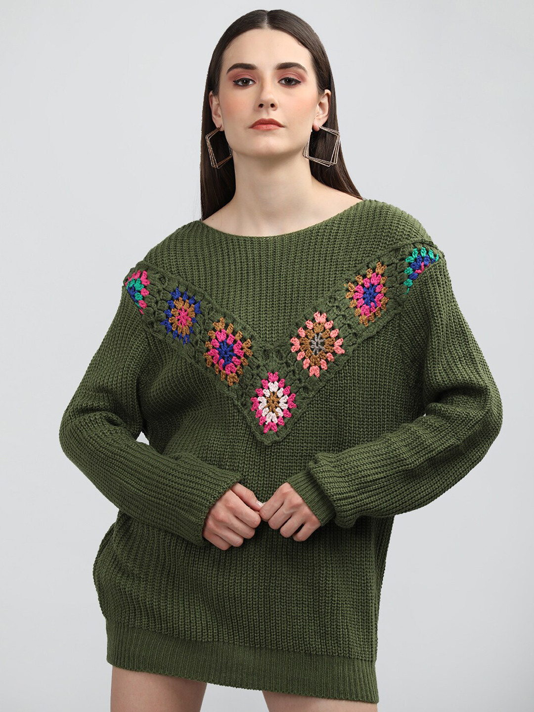 Dlanxa Cable Knitted Self Design Round Neck Cardigan