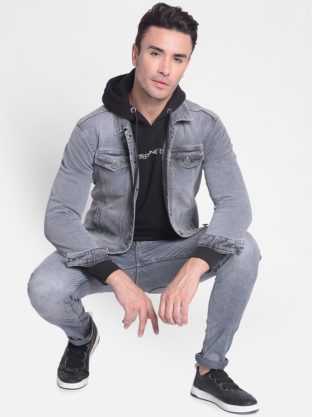 Crimsoune Club Washed Spread Collar Denim Jacket