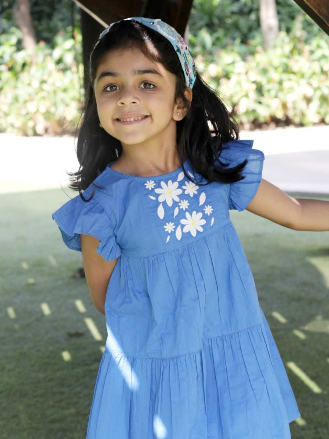 Ola! Otter Flutter Sleeve Embroidered Detail Organic Cotton A-Line Dress