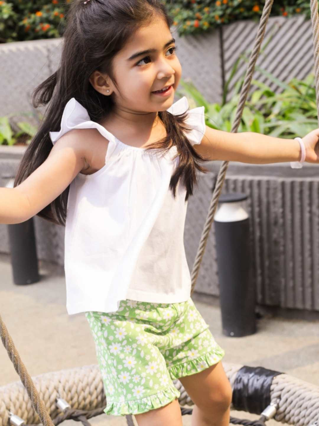 Ola! Otter Girls Sleeveless Organic Cotton Top With Printed Shorts