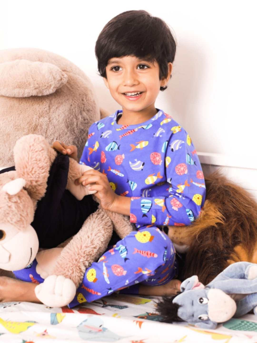 Ola! Otter Unisex Kids Blue Printed Night suit