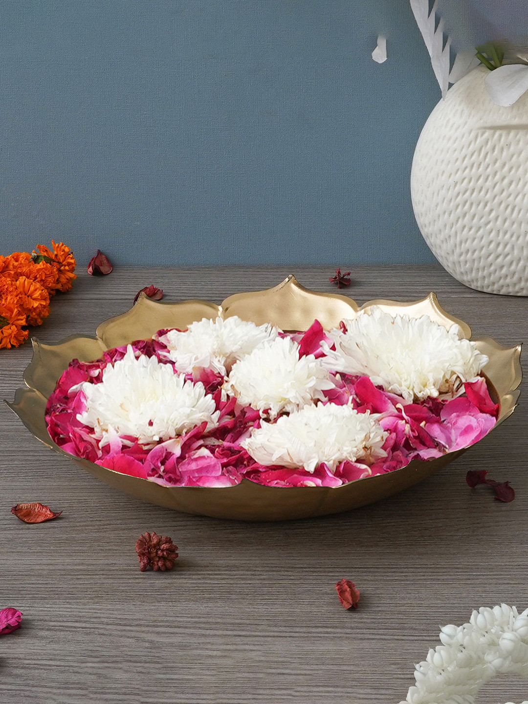 eCraftIndia Yellow Metal Lotus Flower Shape Decorative Bowl