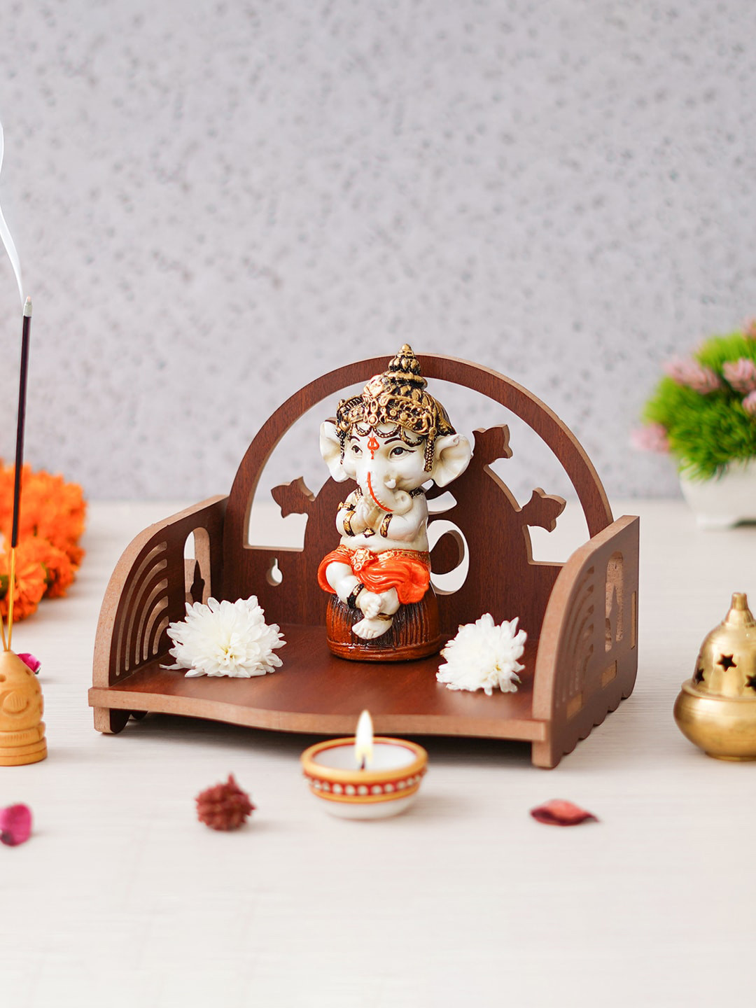 eCraftIndia Brown MDF Wooden Pooja Temple