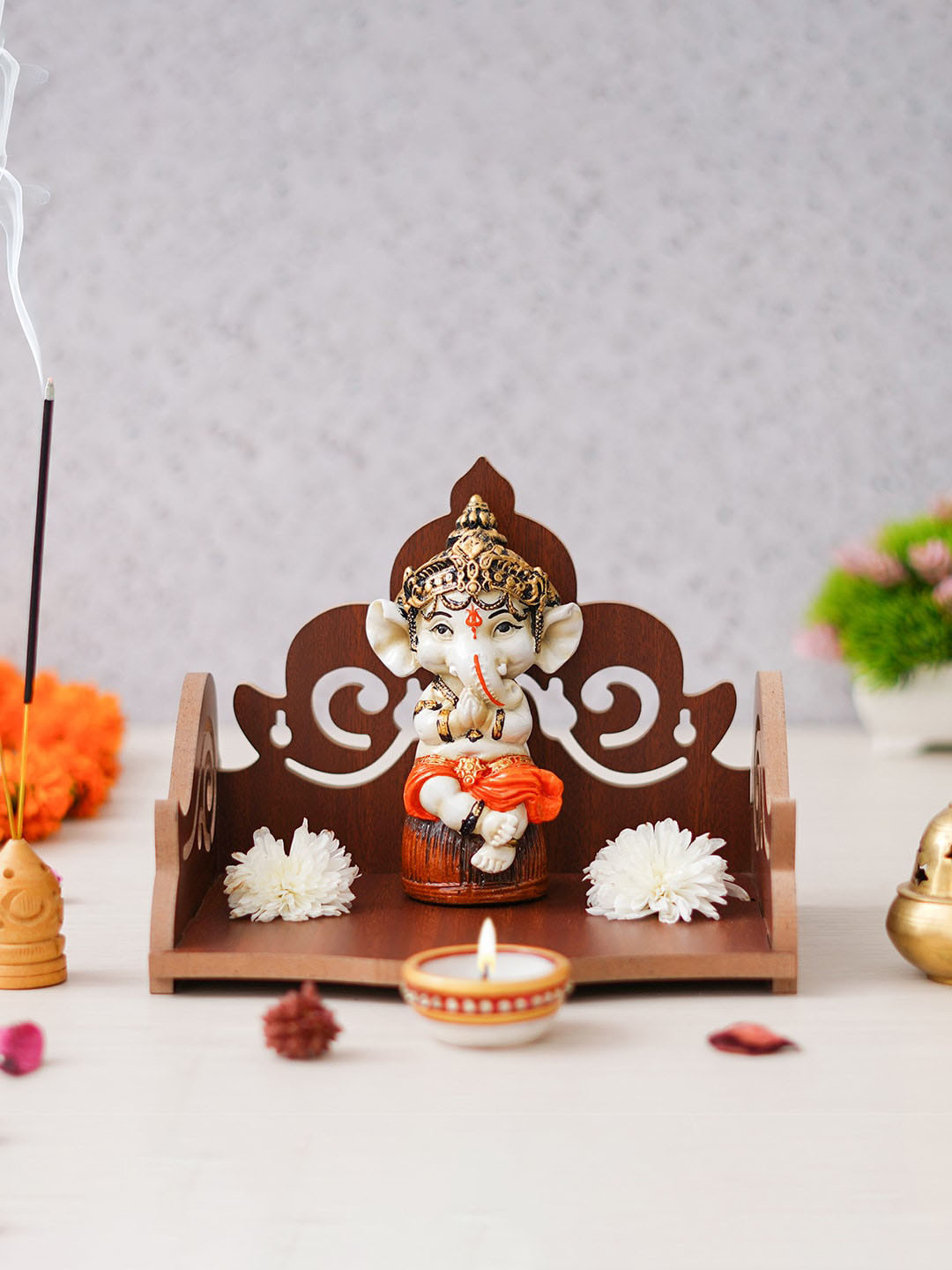 eCraftIndia Brown Decorative Beautiful Wooden Pooja Temple