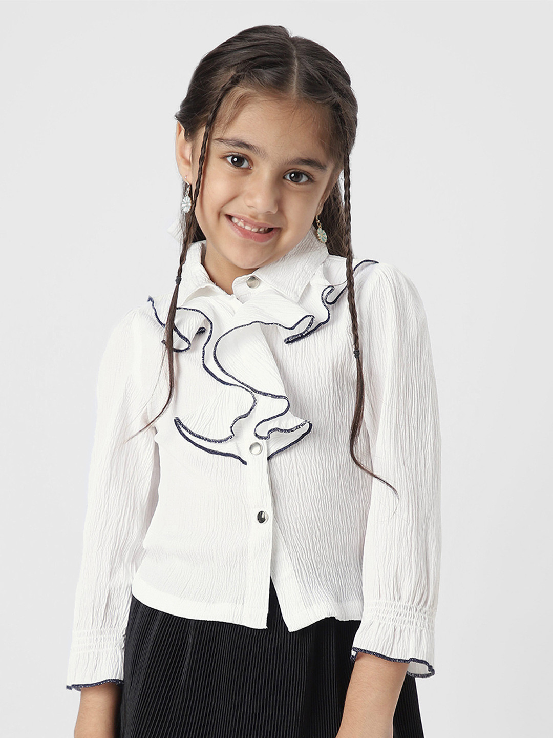 Nauti Nati Girls Standard Ruffled Puff Sleeves Casual Shirt