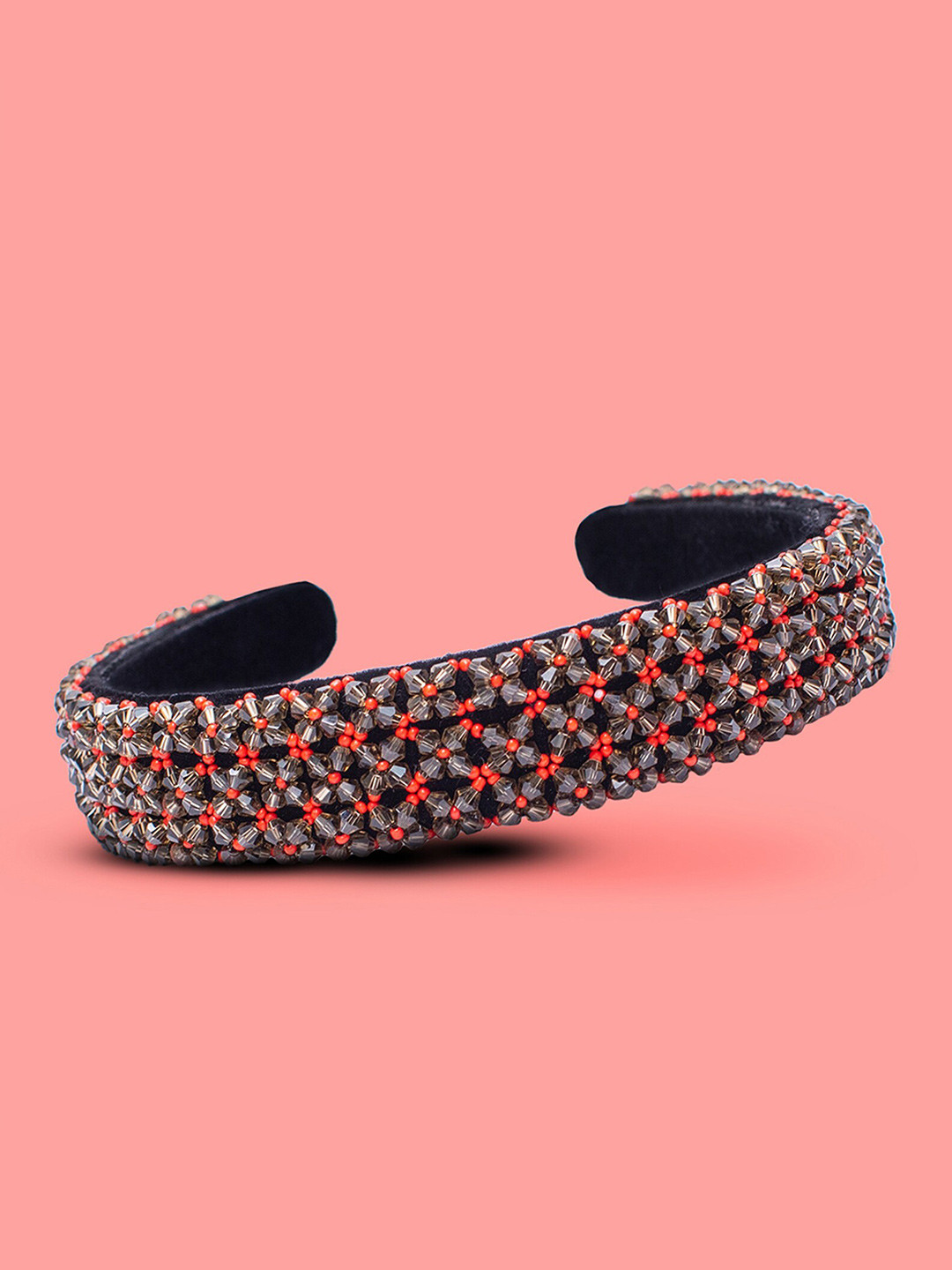 Hair Drama Co. Women Embellished Red-Black Flat Headband Hair Hoops with Crystals & Beads