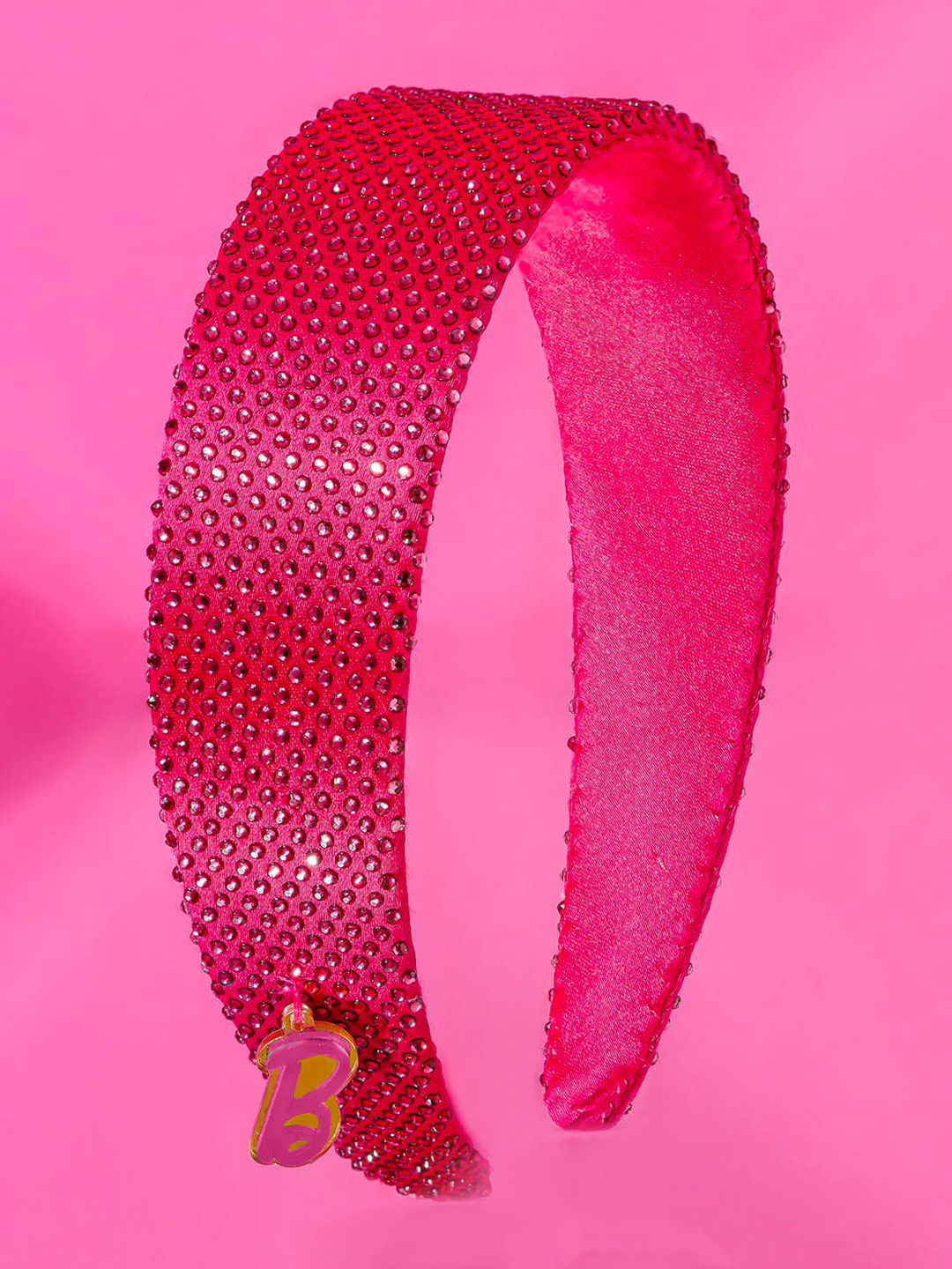 Hair Drama Co. Women Rhinestone Pink Barbie Charm Broad Headband Hair Hoops