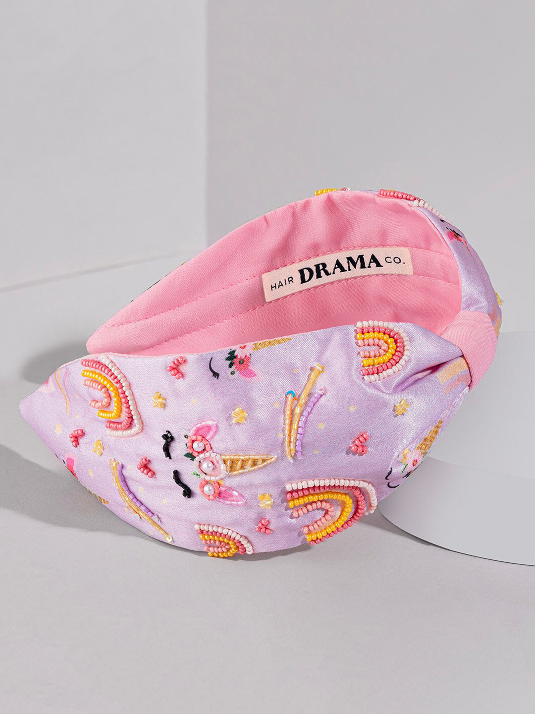 HAIR DRAMA CO. Women Purple & Pink Glass-Beaded Rainbow Unicorn Knotted Hair Band