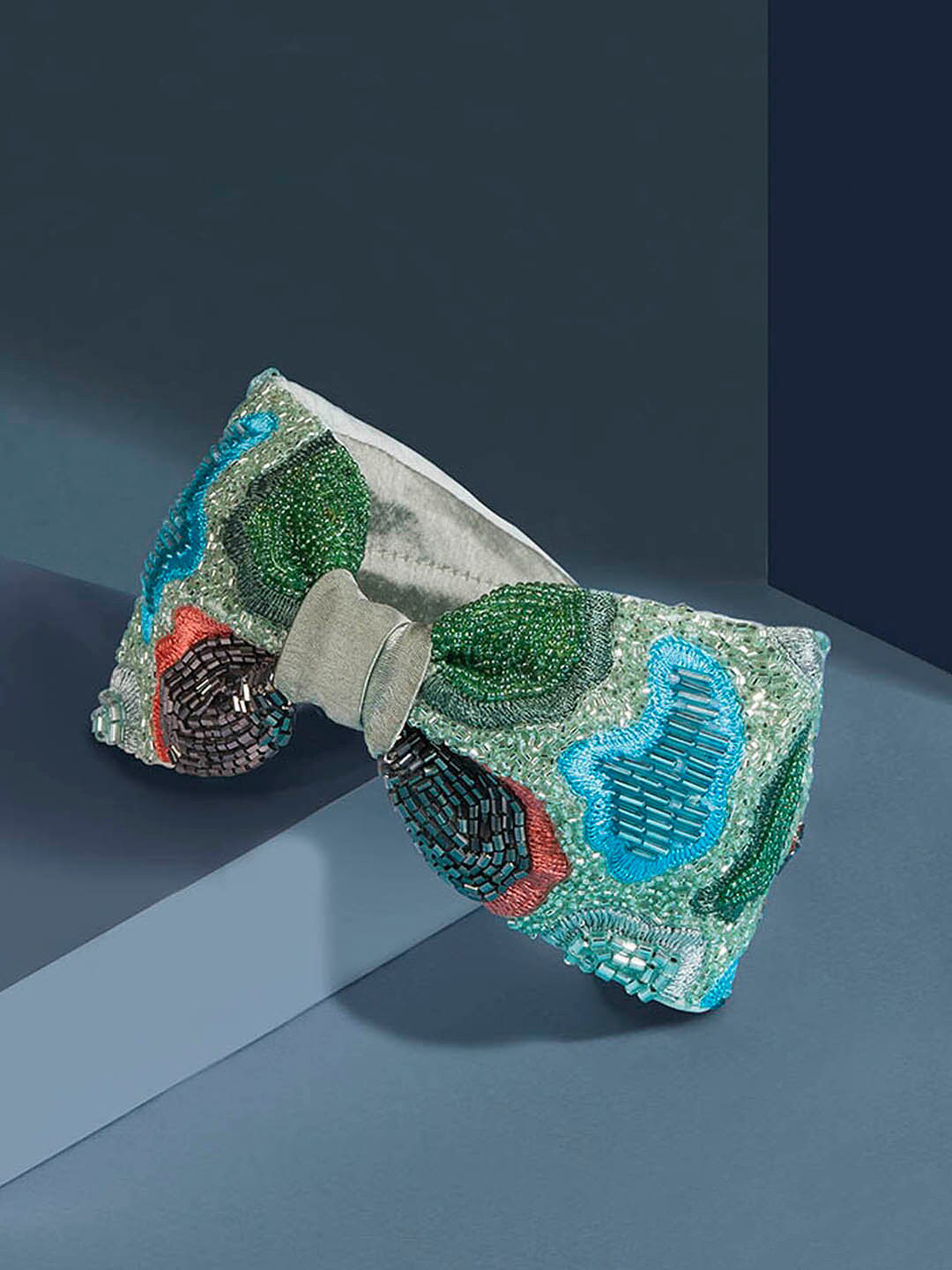 Hair Drama Co. Women Embellished Grey-Green Knotted Headband with Glass Pipe & Beads