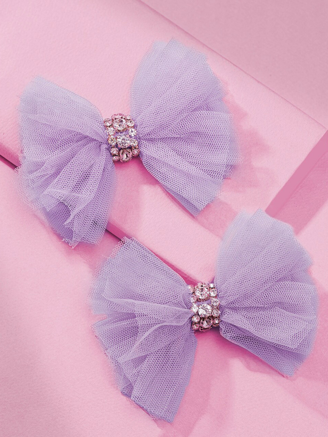 Hair Drama Co. Women Set of 2 Embellished Rhinestone Crystals Lilac Hair Bow Clip